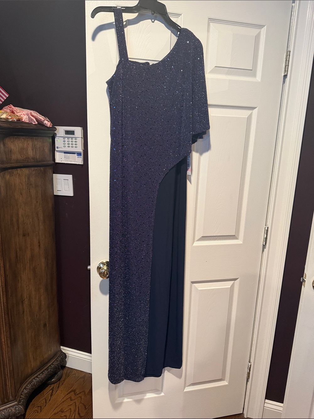 R&M Richards Sparkling One-Shoulder Midnight Navy Gown
